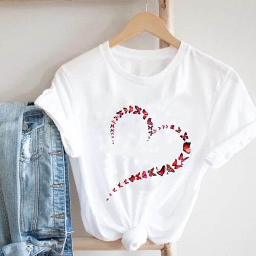 Women Printing Butterfly 90s Sweet Love Kawaii Valentines Day Fashion Clothes Print Tee Top Tshirt Female Graphic T-shirt