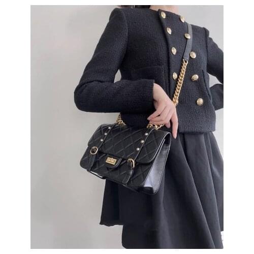 2021 New Trend Popular Genuine Leather Retro Style Rivet Chain Fashion Lady Shoulder Bag Crossbody Handbag