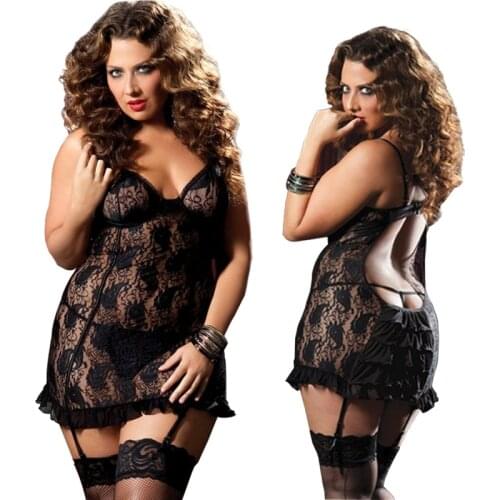 Fast Delivery Black Purple Plus Size S-6XL Sexy Lingerie Lace Babydoll Underwire Top Chemise Nightdress Sexy Underwear