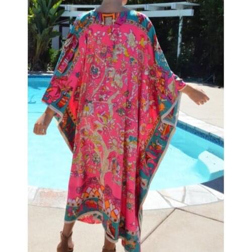 Européenne vêtements Summer Floral One-shoulder Silk Kaftan Bohemian maxi dresses Dubai Printed Muslim Women Robe Dresses