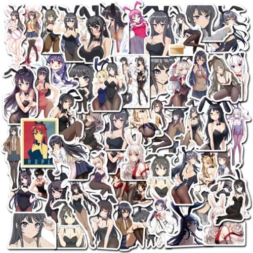 10/30/50PCS Anime Cute Character Bunny Girl Battle Shoot Sticker Graffiti Scooter Waterproof Guitar Decoration Toy Wholesale