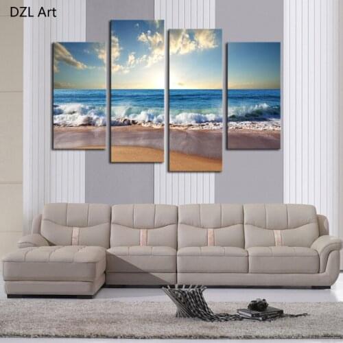 4 Pcs(No Frame) Hot Beach Seascape Modern Wall Painting Home Decorative Art Picture Paint On Canvas Prints Pictures