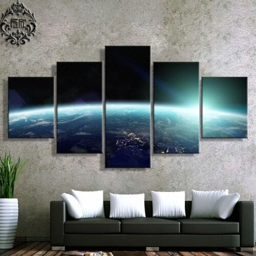 Canvas Printed Painting Wall Art 5 Panel Artwork Outer Space Scenery Pictures Modular Poster Home Decor For Living Room Canvas