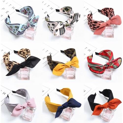 Bowknot patchwork Wire Headband Hairband for Women Girls Leopard Print Rabbit ears Knotted Hair Hoop bands Accessories Headwear