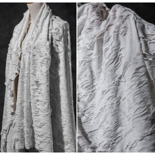 White ragged hole stretch knitted fabric creative texture clothing fabric