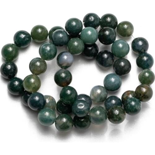 Wholesale Dark Green Natural Stone Beads Moss Agates Loose Beads 4 6 8 10 12mm Needlework DIY Necklace Bracelet Accessories