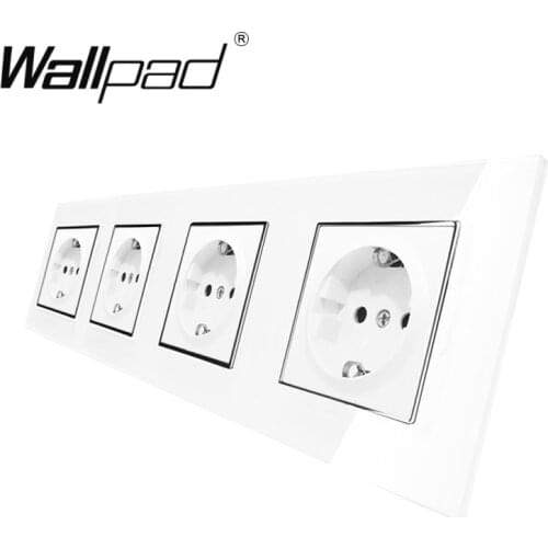 Quadruple EU Socket CE Wallpad Luxury White Crystal Glass EU Socket 4 Frame 16A Plug EU Wall Socket with Cap Claws Mount