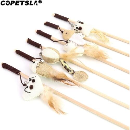 Copetsla 40cm Teaser Feather Toys Kitten Funny Colorful Rod Cat Wand Toys Wood Pet Cat Toys Interactive Stick Pet Cat Supplies