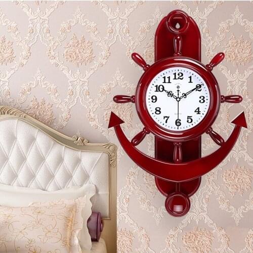 Pendulum Wooden Digital Wall Clock Large Antique Luxury Nautical Wall Clock Quartz Watch Anchor Reloj Mural Home Decor AD50WC
