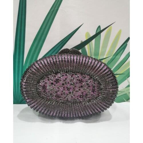 Purple Color Elegant Woman Evening Dinner Purse Crystal Metal Clutch Bags Bridal Wedding Lady Party Diamond Banquet Tote Handbag