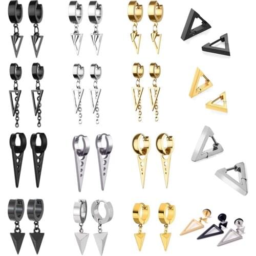 Geometric Earrings Triangle Black Gold Earrings New Punk Womens Earrings Metal Stainless Steel Earrings Rapper Party Jewelry
