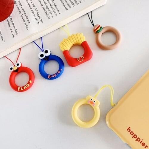 Cute Cartoon Animal Silicone Finger Ring Mobile Phone Short Strap Phone Key Chain Lanyards for iPhone Samsung