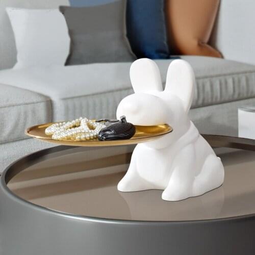 Cute puppy golden plate key jewelry ceramic storage tray Exquisite art sculpture home living room decoration small ornaments