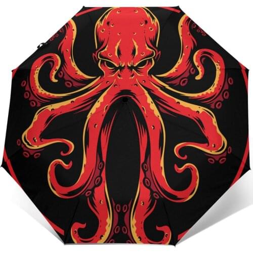 Red Octopus Logo Windproof Automatic Folding Inverted Umbrella Portable Paraguas for Man Woman