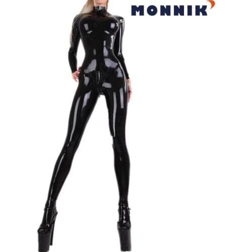 MONNIK latexWomen Latex Catsuits with Socks 0.4mm Unique Rubber Bodysuits Customize Size