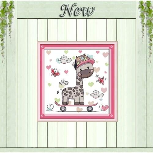 Skateboard Giraffe cartoon paintings counted printed on the canvas DMC 11CT 14CT kits DIY Cross Stitch embroider needlework Sets