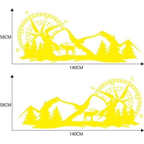 2PCS 140cm Auto Body Sticker Car Stickers Styling Decal Large Compass Navigation W/Mountain Deer For Camper Van Motorhome