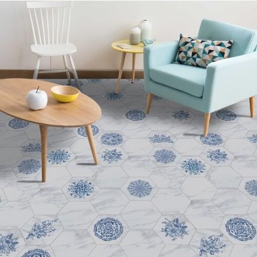 Funlife Chinese Style Wall Floor Tile Sticker,Blue And White Porcelain Home Art Decal Non-Slip Waterproof Kitchen Bathroom Decor