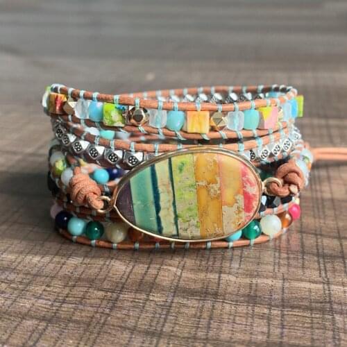New 4Unik Natural Imperial Stone Handmade Bracelet Colorful Multi-layer Winding Bracelet Dropshipping Trendy Winning Products