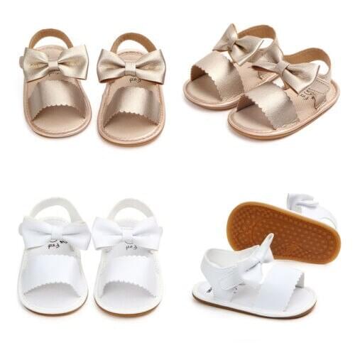 Newborn Infant Baby Girls Bowknot Princess Shoes Toddler Summer Sandals PU Non-slip Rubber Shoes