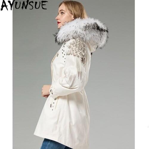 AYUNSUE Parka Real Fur Coat Female Rabbit Fur Liner Long Jacket Winter Coat Women Raccoon Fur Collar Warm Oversized Jackets MY