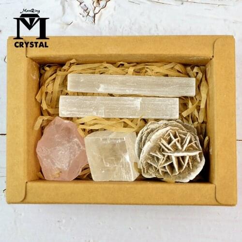 Natural crystal gemstone Mineral Specimen gift Box Desert Rose Stone Gypsum rose quartz stone helaing home decoration