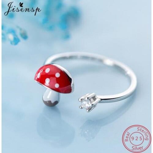 Real 925 Sterling Silver Enamel Mushroom Finger Rings for Women Fashion CZ Engagement Ring Jewelry Girls Best Birthday Gifts