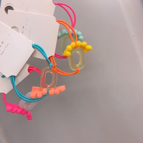 2Pcs / Set2020 Spring And Summer New Childrens Hair Ring Fluorescent Color Jelly Hand-knotted Headdress