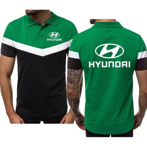 Casual Trend new Mens polo shirt Hyundai Car Logo Printing high quality cotton Harajuku Splicing Mens short sleeve