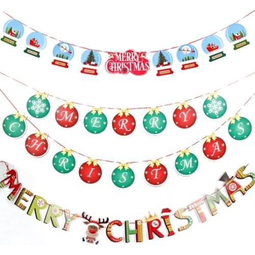 Merry Christmas Flag Background Decorative Banner Cartton Letters Paper Flag For Christmas Day New Year Decoration Supplies