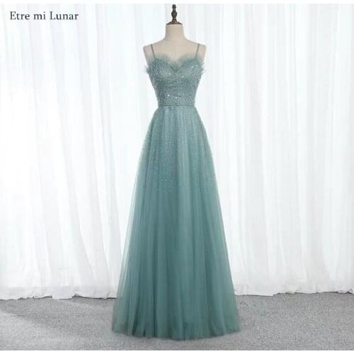 Sexy Evening Dress A-Line Spaghetti Strap Beading Lace Up Tulle Formal Prom Party Dress Vestido De Festa Robe De Soiree LE40816