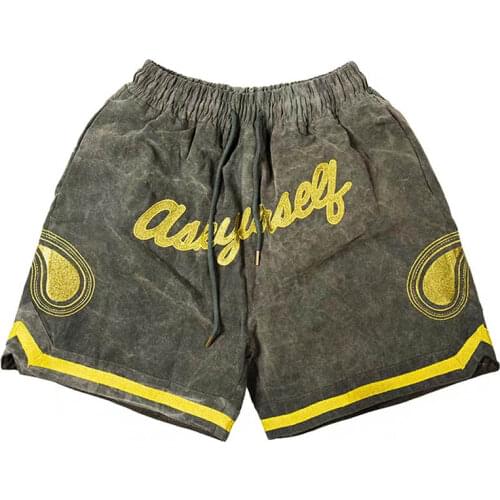 KIOVNO Summer Men Vintage Embroidery Denim Shorts Letter Embroidered Hip Hop Jeans Shorts For Male Streetwear Washed