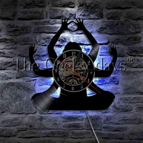 Meditate Budda LED Light Vinyl Record Wall Clock Mandala Yoga Fitness Sport Home Decor Wall Watch LED Hanging Lighting