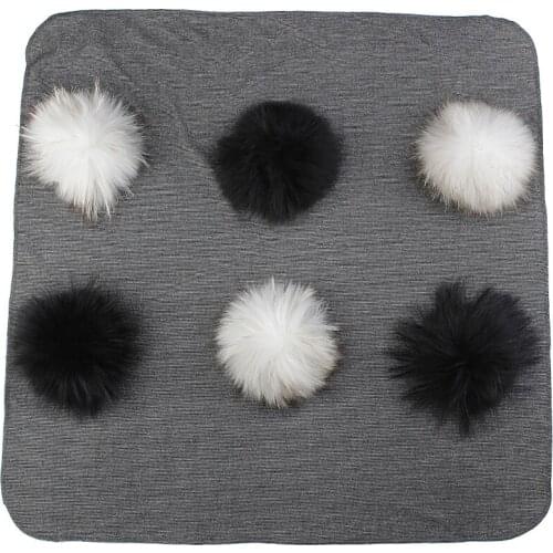 Warm Cotton Swaddling Blanket Newborn Kids Baby Travel Sleeping Blanket with Real Fur Pompom Solid Color Bedding Swaddles Wrap