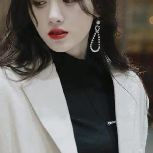 U-Magical Exquisite Shiny Waterdrop Hollow Circle Rhinestone Dangle Earring for Women Exaggerated Clong Wedding Party Earring