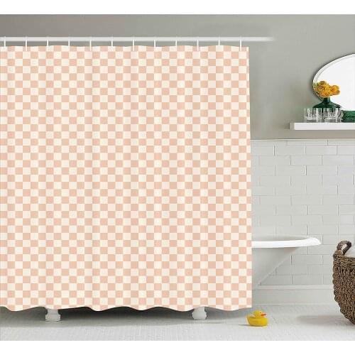 Geometric Shower Curtain Pale Salmon Colored Chess Table Like Modern Pink Color Squares Artwork Print Waterproof Bath Curtains