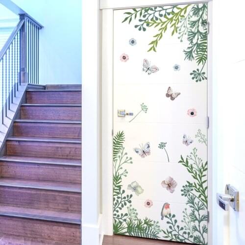 Green Plant Wall Stickers Kitchen Cabinet Fridge Door Stickers Flowers Butterflies Room Decor Wallpaper Wall Decoration Art