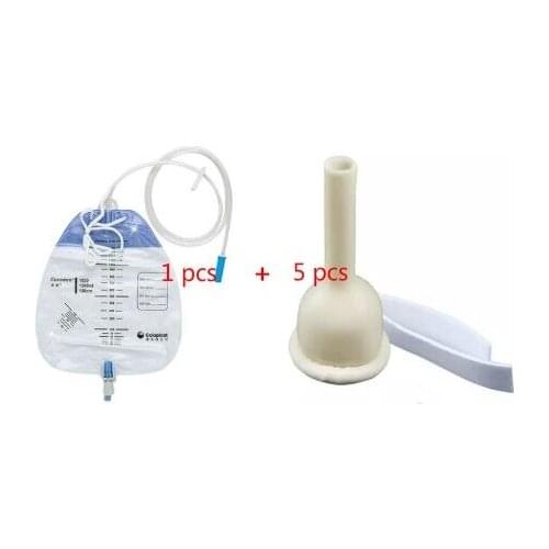 1 drainage bag &5 latex/silicone self adhering male external catheter urinal elderly incontinence urinary silicone sleeve choose