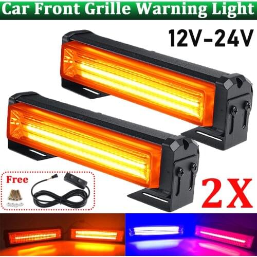 2 Pcs 12V-24V LED Strobe Emergency Lamp Light Bar Mini COB Car Front Grille Warning Light for Fire Police Jeep Truck Trailer
