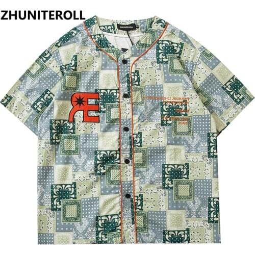 2021 Hawaiian Beach Shirts Embroidery Letter Paisley Hip Hop Bohemia Shirt Mens Harajuku Short Sleeve Holiday Party Blouse Tops