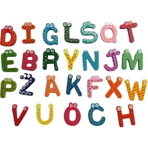 26 Letters Lovely Fridge Magnet Wooden Cartoon Fridge Magnet Kid Baby Educational Toy Birthday Toys For Kids 2 To 4 Years Old