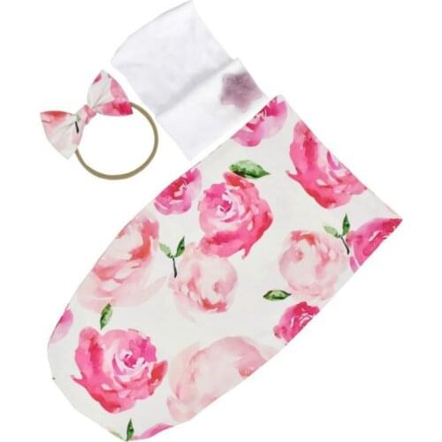 3 pcs Set Newborn Baby Print Sleeping Bag Blanket Swaddle Sack Set Hair Band Photography Star Hospital Hat Baby Blankets bag