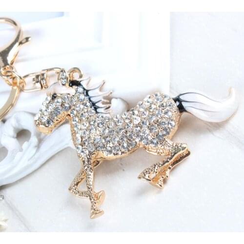 White Tail Horse Creative Charm Pendent Crystal Purse Bag Keyring Key Chain Gift Rhinestone Original Accessories Wholesale