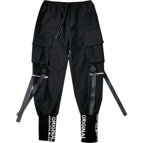 CoolTree Men Harem Pants Spring Autumn Ribbons Multi-pocket Black Casual Trousers Male Hip Hop Slim Fit Joggers Pencil Pants
