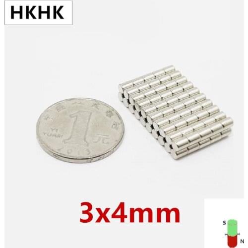 HKHK 100-5000PCS Diameter Magnet 3x4 mm 3mm magnet encoder 3mm x 4mm strong magnetic standard 3x4 mm