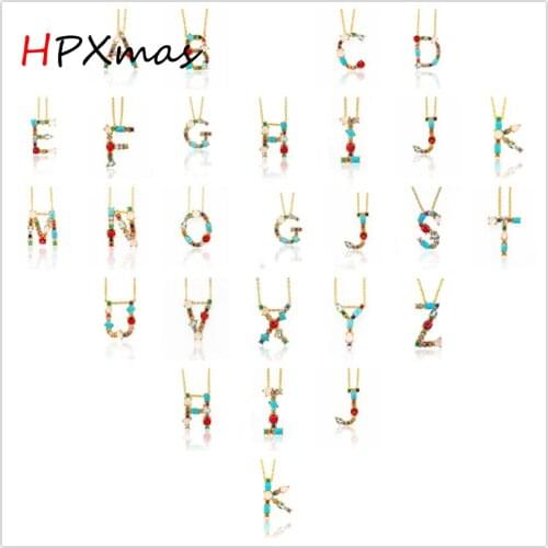 HPXmas 26pcs/lot A-Z Alphabet Letter Colorful Crystals Nature Stone Pendant Necklace Initial DIY Name Women Jewelry