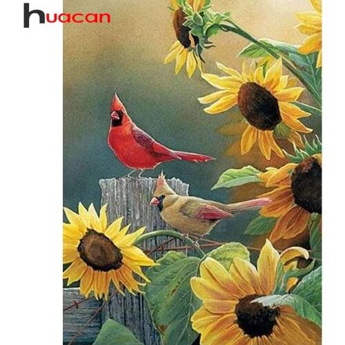 Huacan Full Square/round Diamond Painting Sunflower Embroidery Cross Stitch Bird Flower Mosaic Animal Wall Decor