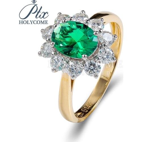 New design flower style 14k gold white moissanite and green diamond ring кольца браслеты ьги с зеленным камнем