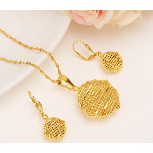 Gold dubai cute geometry Jewelry Sets Earrings Pendant necklace chain African bridal Habesha Women Party African wedding gifts