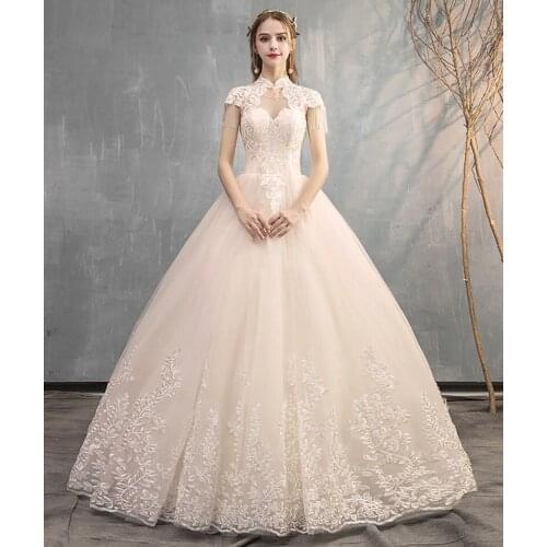 Lace Wedding Dresses 2020 Cap Sleeves Appliques Tassel High Neck Bride Dress Princess Wedding Gown Ball Gown robe de mariee 2020